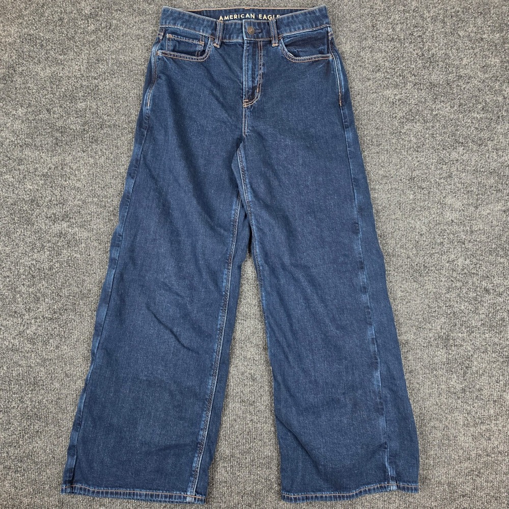 American Eagle Super High-Rise Baggy Wide Leg Jeans Women's 4 SHORT Dark Stretch